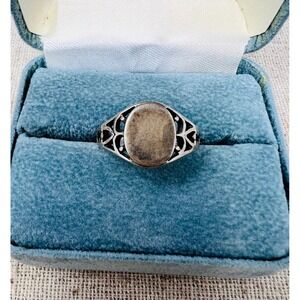 Vintage Lindbergh Sterling Silver Filigree Signet Oval Face Ring Size 8